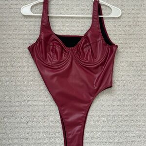 Burgundy One Piece bodysuit high waisted